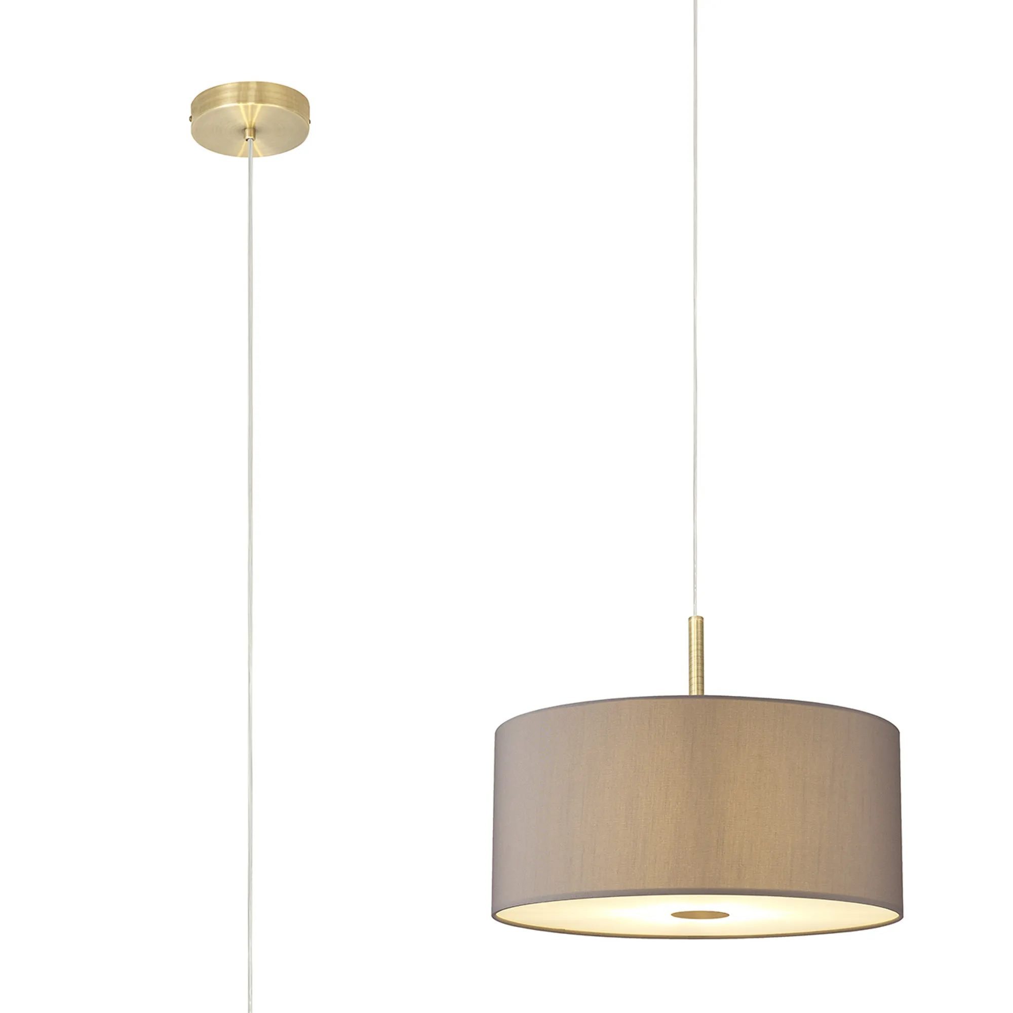 DK0402  Baymont 40cm 3 Light Pendant Antique Brass, Grey, Frosted Diffuser